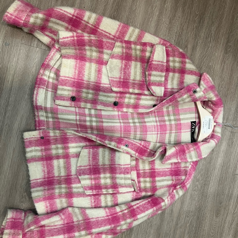 Pink and Cream Plaid Jacket Zara XS